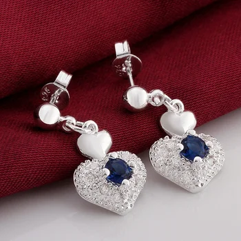 Silver color female models exquisite gorgeous fashion charm caring blue zircon silver earring wedding jewelry E566