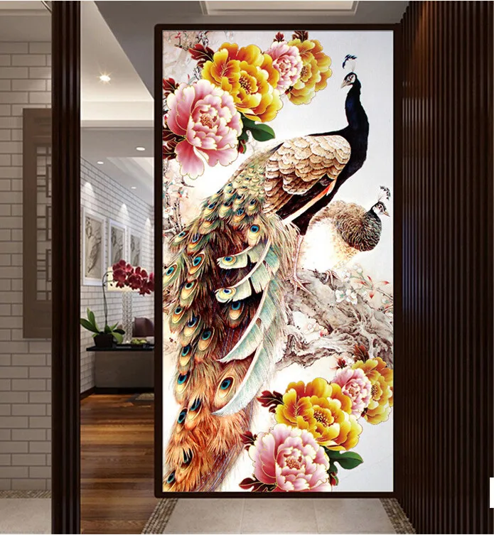 2022 hot sale fashion 5D crystal round diamond painting cross stitch diamond embroidery needwork paste two peacocks for gift zx