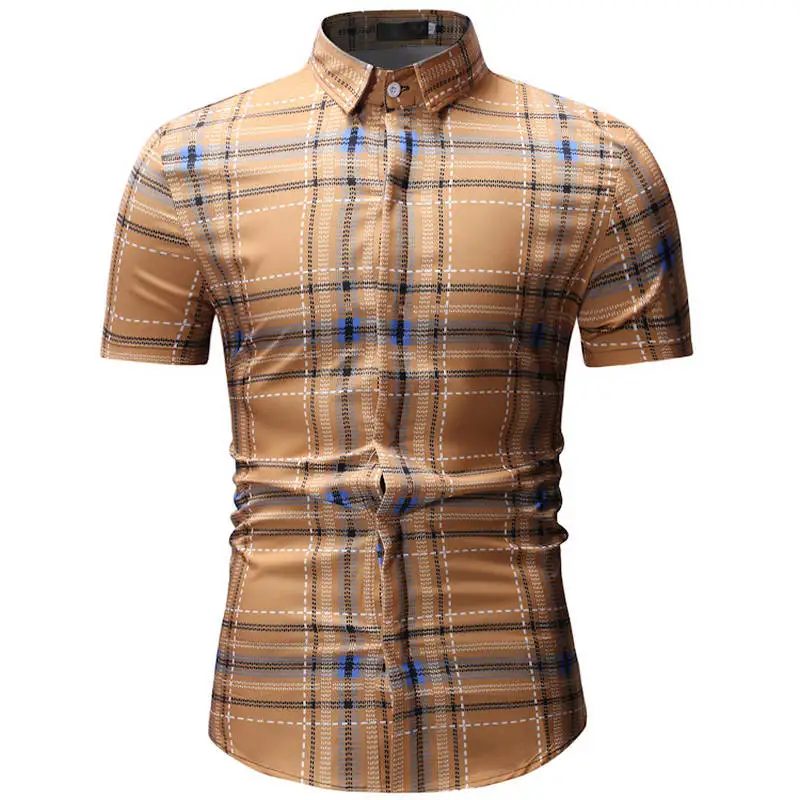 2019 мужская клетчатая рубашка с карманом Новый дизайн Мужская тонкая рубашка с коротким рукавом Повседневная мужская рубашка Chemise Homme Camisa