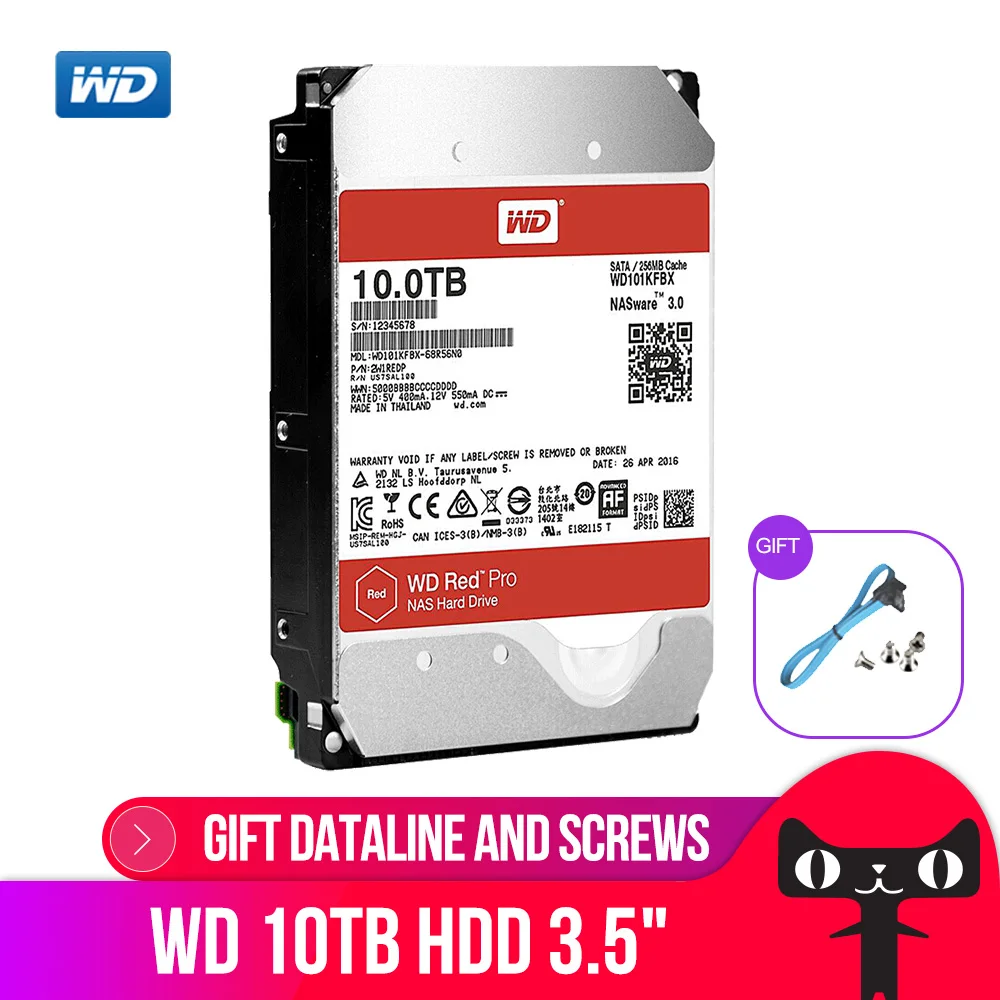 

WD RED Pro 10TB Disk Network Storage 3.5 '' NAS Hard Disk Red Disk 10TB 7200RPM 256M Cache SATA3 HDD 6Gb/s