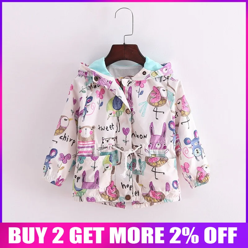 

BibiCola 2017 Spring Baby girls jackets children coat For girl casual hooded cartoon outerwear hand painted kids summer clothing
