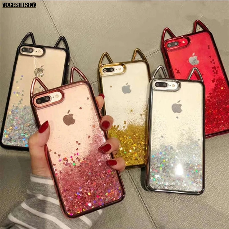 

Liquid Glitter Case for iPhone X Electroplate Plating Cat Ear Quicksand Soft Silicone Cover for iPhone 6 6S 7 8 Plus Cases