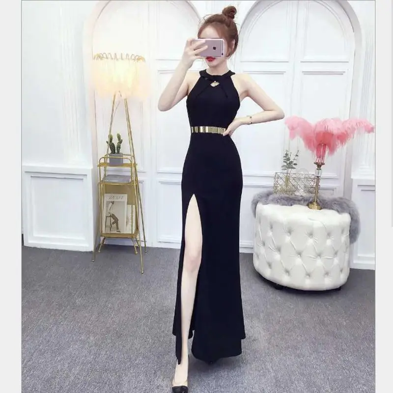 

LISYRHJH 2019 Summer Women's Dress Party Elegant Hanging Neck Dress Sexy Party Belt Dresses free delivery