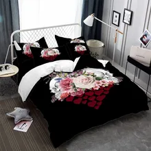 3Pcs Couple Skull Bedding Set Girls Romantic Duvet Cover Floral Heart Print Duvet Cover Set Girls Valentine's Day Bedclothes panda bedding duvet cover set digital print 3pcs