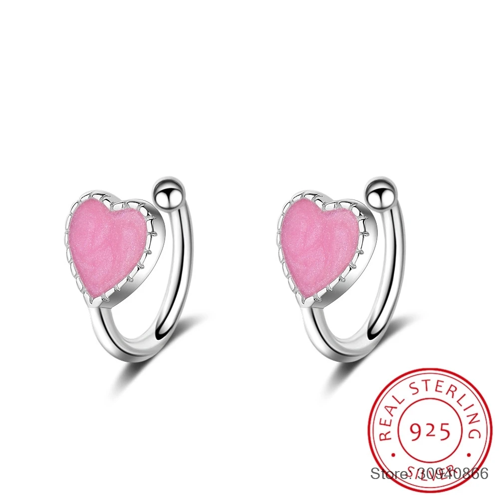 

Fashion Childer 925 Silver Pink Green Enamel Cute Heart Clip Earring For Baby Girl Women Beautiful Party Earring Jewelry EH312