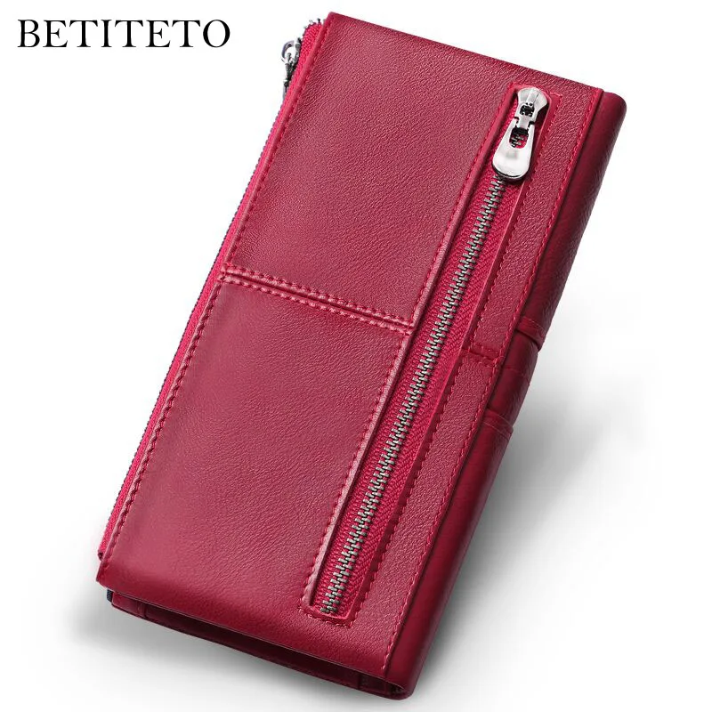 Betiteto бренд Для женщин кошелек из натуральной воловьей кожи Винтаж монета кошелек длинный клатч, сумочка для денег телефона сумка для