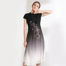 Двухслойное шелковое платье размера плюс, женское Плиссированное Платье с принтом, высококачественная ткань, повседневное платье, летняя новая мода