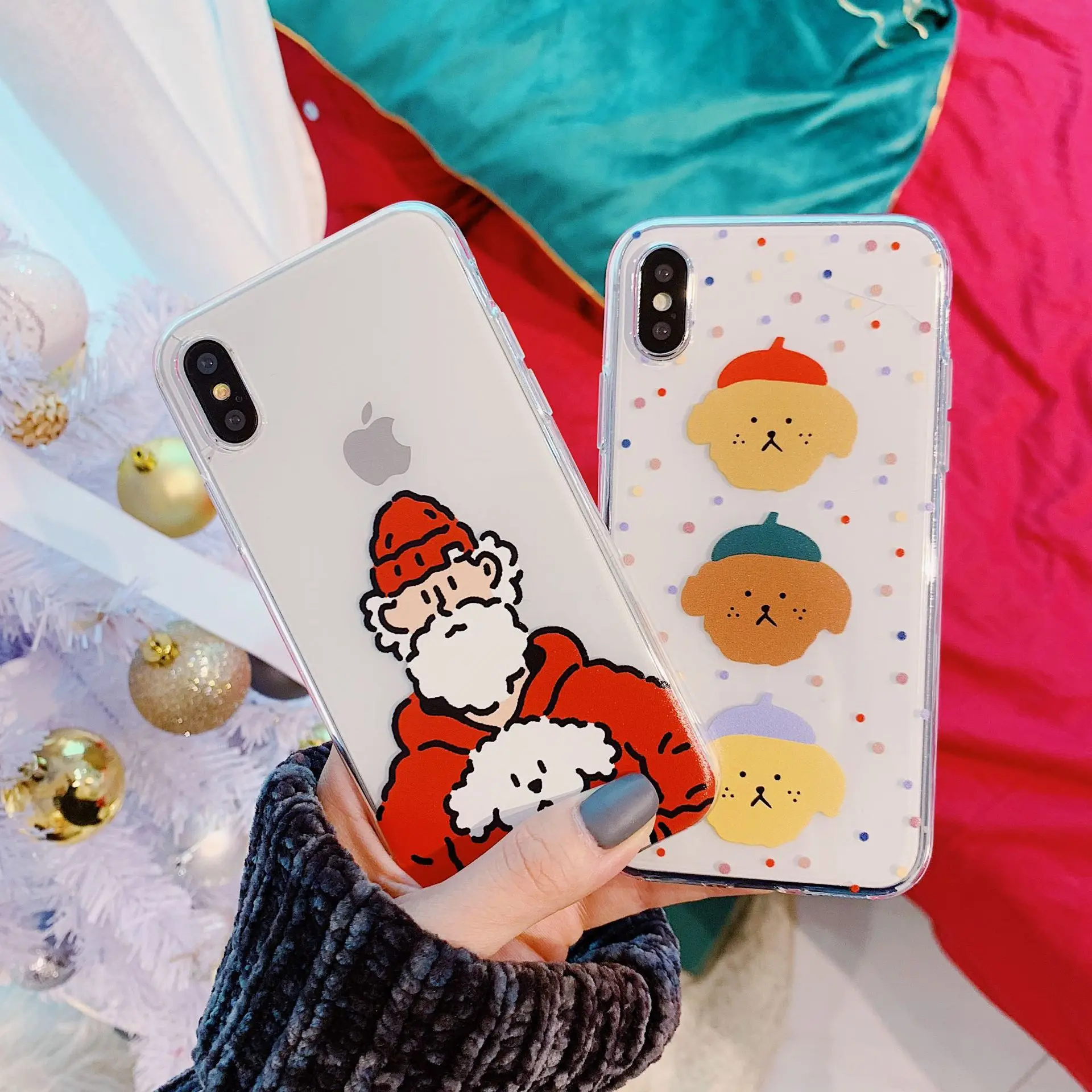

Cartoon Transparent Christmas Graffiti phone case For coque iphone 7 puls 8 6s plus case silicon shell for iphone cover X XR XS