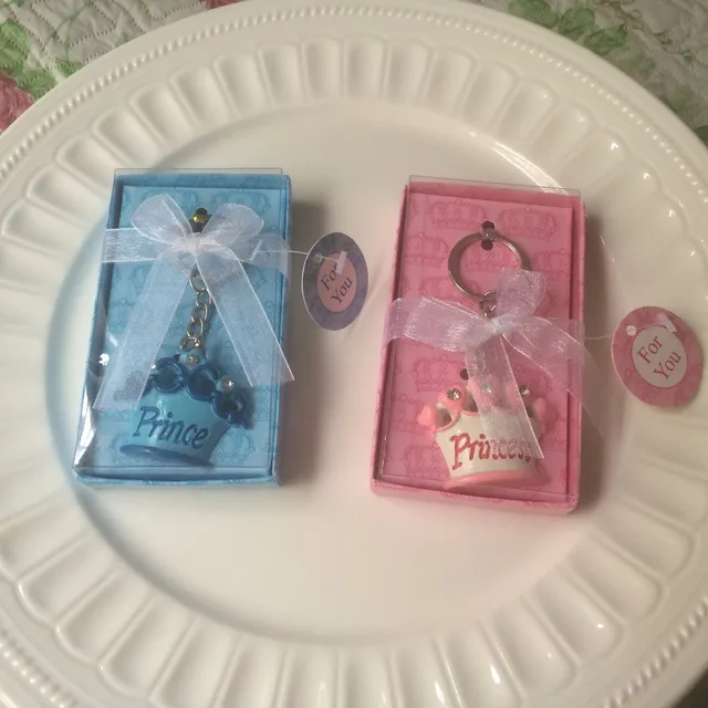40pcs+Baby Shower Favor Crown Key ring pink blue key chain kids