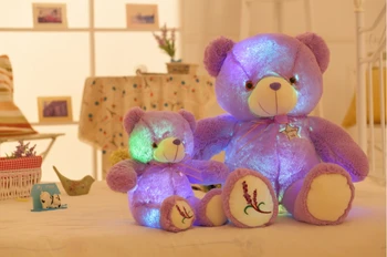 

New Music Playing Luminous Stuffed Lavender Bear Toy LED Light-Up Plush Doll Glow Purple Teddy Pillow Auto Color Rotation Gift