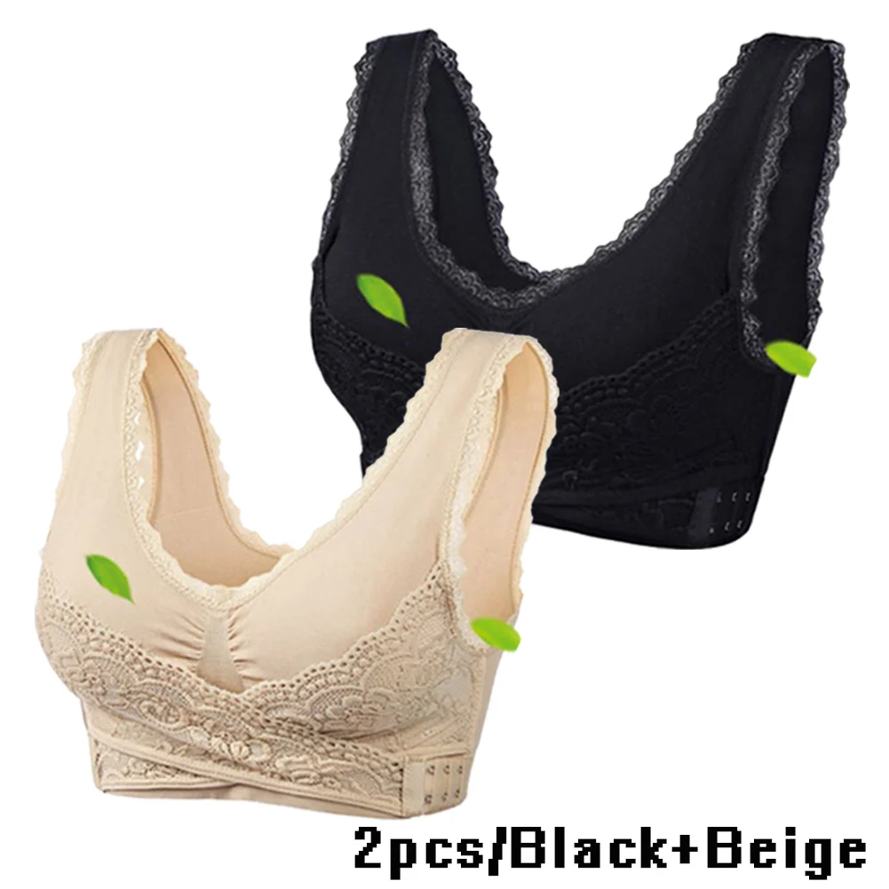 

2pcs/SET Women Sexy Lingerie Lace Solid Color front Cross Side Buckle Wireless Push up Sports Underwear Breathable Sleep Bra
