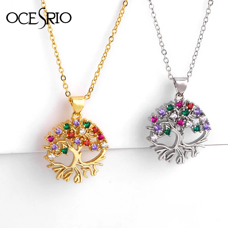 

2019 Colorful Tree Of Life Pendant Necklace Gold Sliver Crystal Round Rainbow CZ Sister Necklace For Women Drop Shipping nke-p35