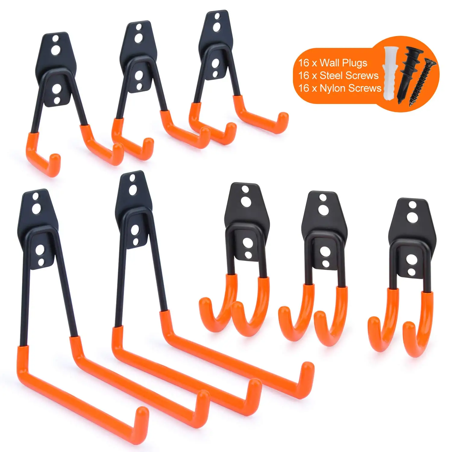 

8 Pack Steel Garage Hooks, Multiple-Size Garage Storage Utility Double Hooks, Heavy Duty Wall Mount Garage Organizer