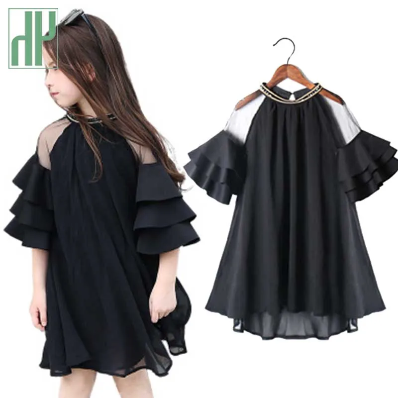 Детские платья для девочек, Летние шифоновые платья с рюшами и рукавами для подростков Новое праздничное платье для больших девочек детское платье для детей 5, 12, 14, 15 лет