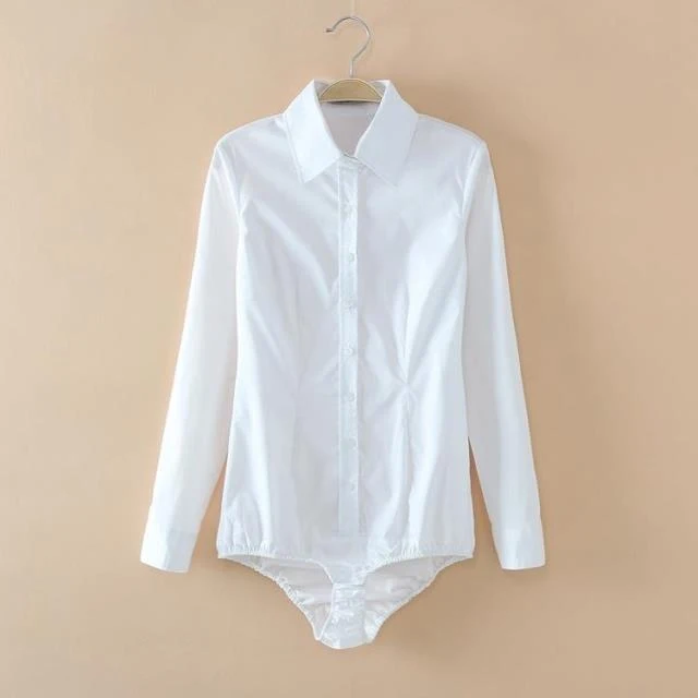 Женская рубашка боди с длинным рукавом голубая/белая #2102 2020|office blouse|office blouses