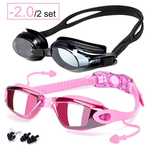 -2.0 Pink and Black Очки для плавания ming, диоптрий, анти-туман, близорукость, очки для плавания, оптические очки для мужчин и женщин, профессиональные спортивные очки для плавания, УФ - Цвет: -2.0 Pink and Black
