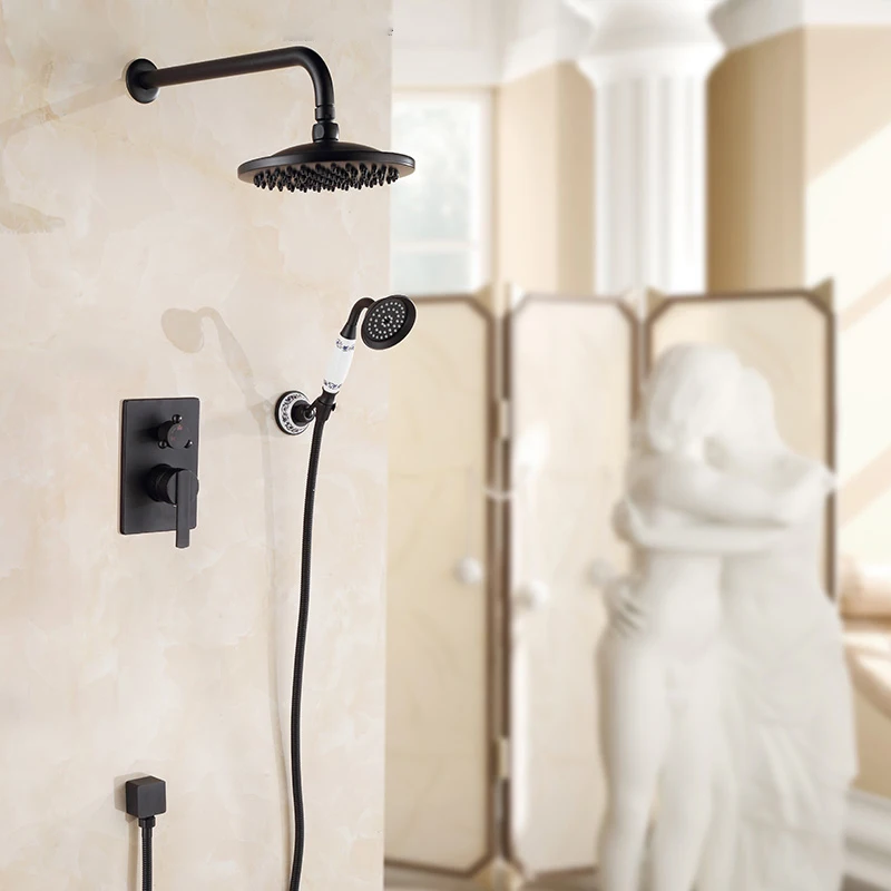 Oil Rubbed Bronze Bathroom Showre Set Single Handle Bath Shower Mixers Wall Mounted with Handshower