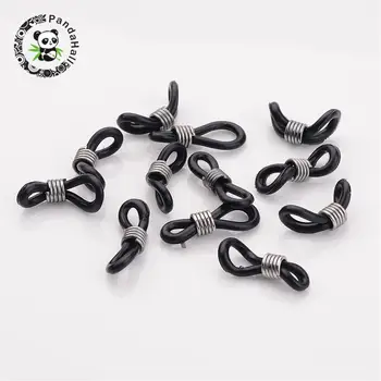 

200pcs Glasses Rubber Loop Ends Making Eyeglass Holders with Iron Findings Platinum+Black Color, Size: about 20mm long, 5mm wide