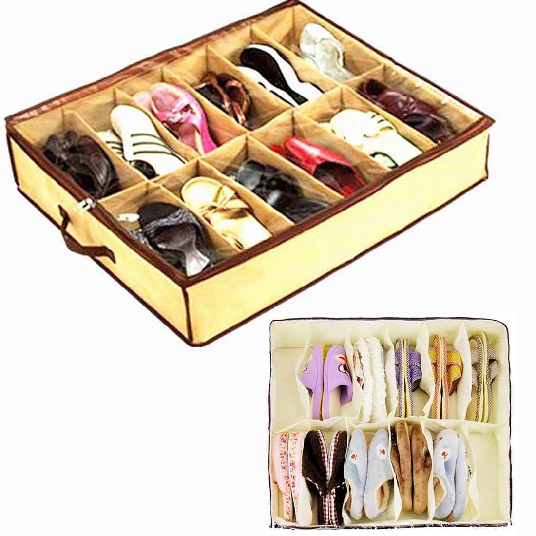 Стиль, 12 чехлов, органайзер для хранения обуви, держатель для обуви, сумка, коробка под кровать, Коричневый шкаф