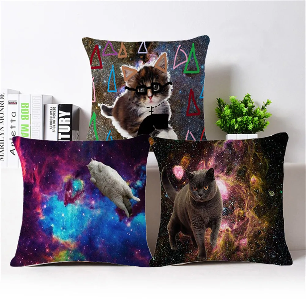 Милые Galaxy кошка печати белье Чехлы для подушек Диван Декоративные наволочки 45x45 см квадратные подушки диване Кровати Подушки