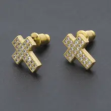 Сережки-крестики, циркон, мозаика, жёлтое золото, хип-хоп женские мужские серьги-клипсы Подарочные