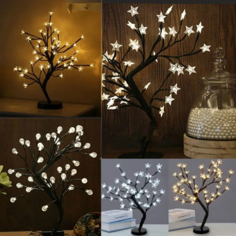 

48LED Charging Cherry/Crystal/Star Tree Light Table LampCafe/Wedding/Room Decor