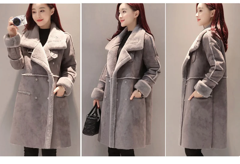 Новинка, зимняя женская куртка, пальто средней длины, замшевое пальто из овечьей шерсти, утепленное супер теплое хлопковое пальто, YP0514