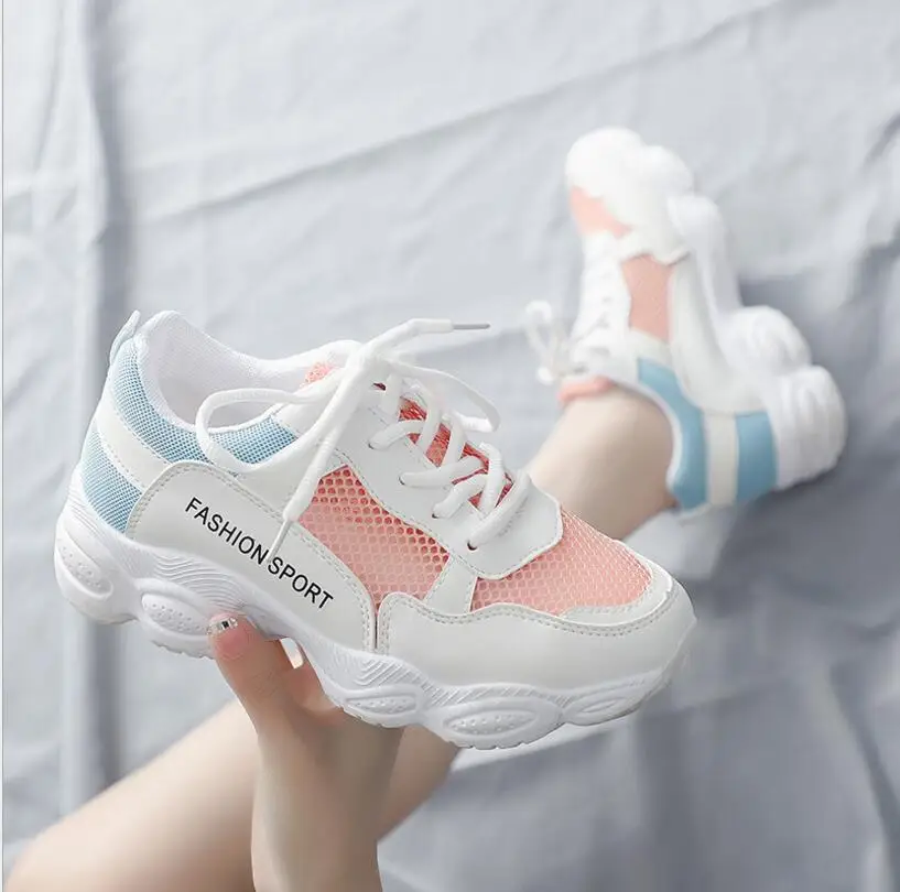 

2019 autumn Vulcanize Female Fashion Sneakers Lace Up Soft High Leisure Footwears Breathable Mesh Women Casual Shoes