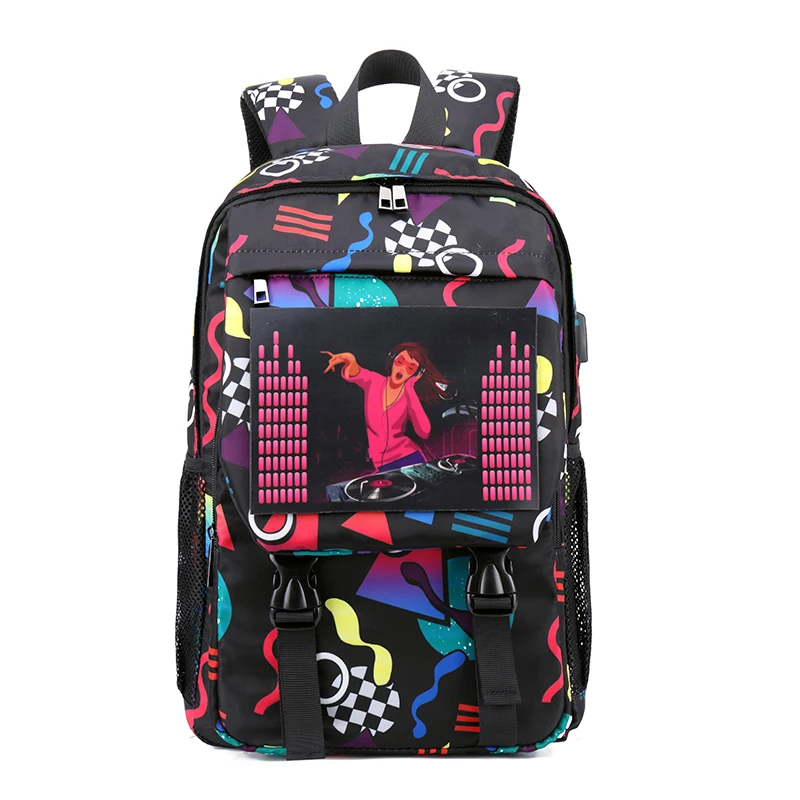 

Women Acoustical control LED Luminous Creative Print Backpack with USB Port Backpack SchoolBag Teenagers Girls Bagpack Satchel