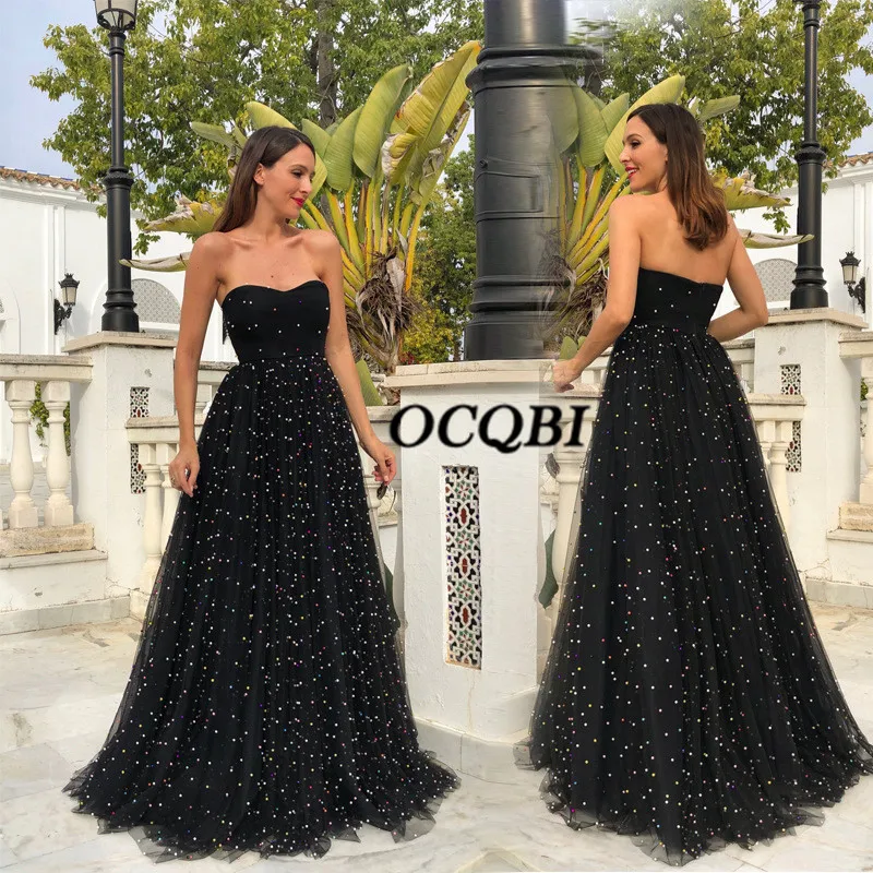 

2019 Women Summer Long Dress Vintage Sexy Elegant Party Night Dresses Strapless Black Women Dress