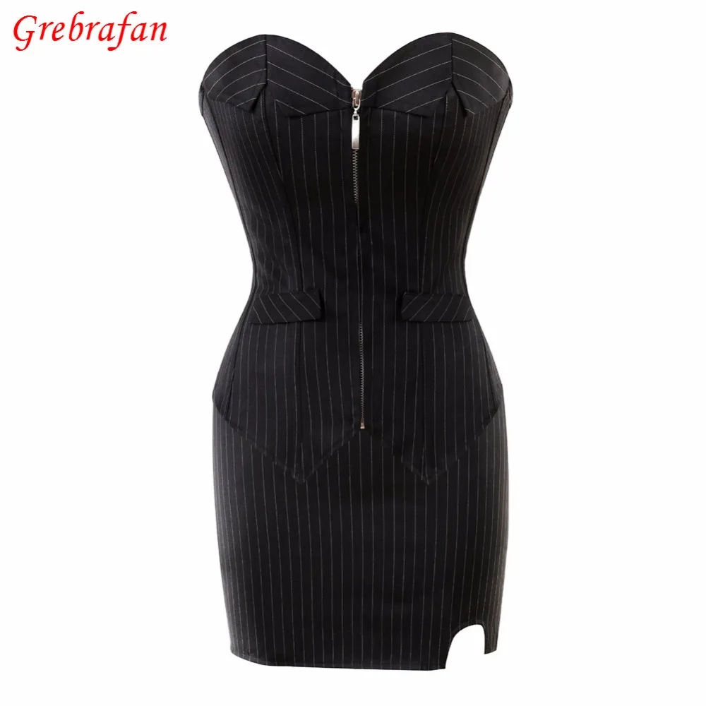 

Zip Boned Corset Basques & Mini Skirt Office Dress Up Showgirl Costume