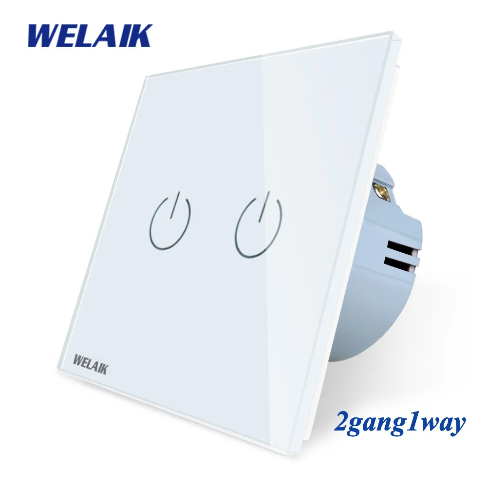 Tanie WELAIK EU 2gang1way przycisk dotykowy na ścianie przełącznik Crystal Glass Panel przełącznik ścienny inteligentny przełącznik światła AC110 ~ 250V A1921CW