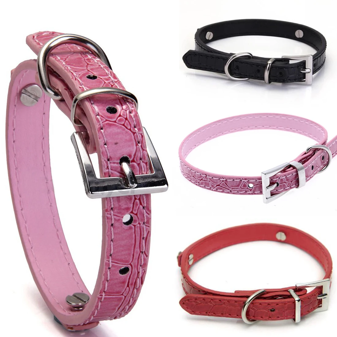 Fashion 3 Colors Crocodile Grain Pu Leather Pet Dog Collar For Puppy
