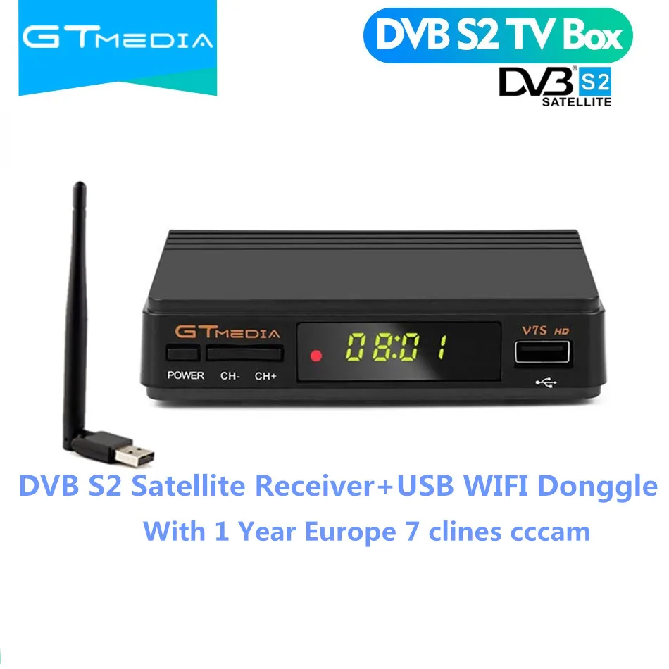 GTmedia DVB-S2 декодирование Freesat V7S hd с USB wifi FTA tv DVB S2 приемник Поддержка 1 год Европа 7 cline CCCAM сетевой обмен - Цвет: BOX-WIFI-CCCAM