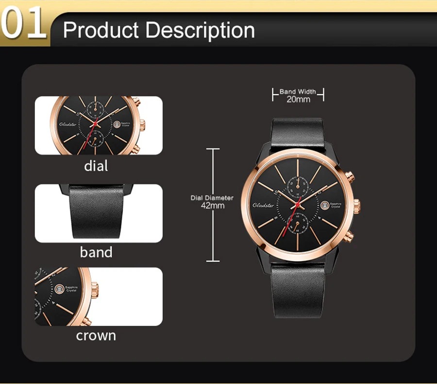 Gladster Japan Miyota OS11 мужские часы люксовый бренд черные кожаные мужские кварцевые часы водонепроницаемые деловые мужские часы из нержавеющей стали