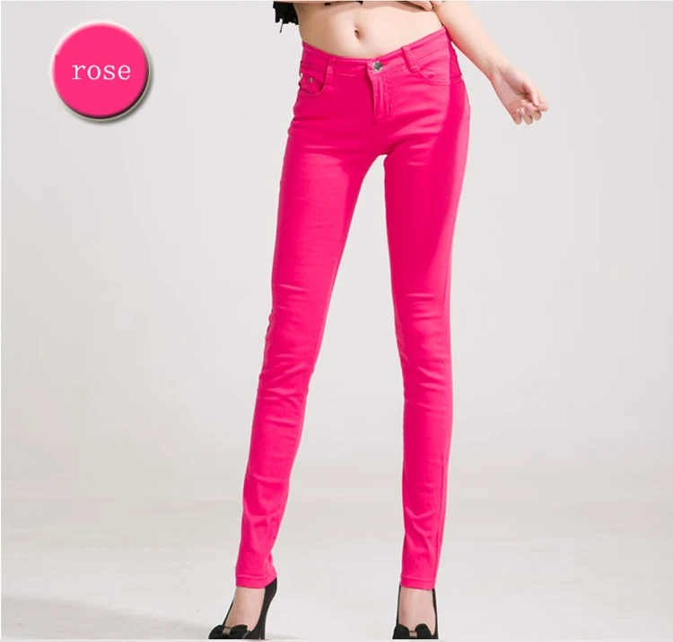 Женские джинсы, хлопковые леггинсы-карандаш, обтягивающие джинсы со средней талией, женские облегающие длинные леггинсы ярких цветов - Цвет: rose
