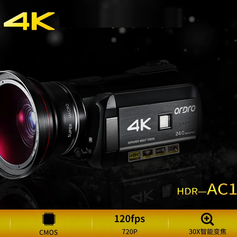 

Ordro HDR-AC1 4K(Interpolation) Protable Digital Video Camcorder DVR WiF 30X Digital Zoom 3"Touch Screen 24MP Resolution