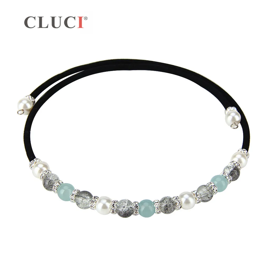 

CLUCI 3pcs Gem Necklace adjustable crystal ane zircons Choker Necklaces For Women Wedding Jewelry Black/Brown Rope BN012SB