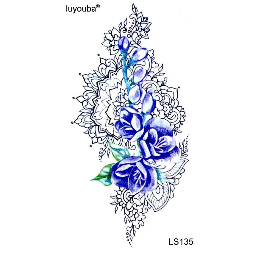 Фиолетовые цветы, водостойкие Временные татуировки для мужчин, красивые цветы, тотем, тату, хна, тату, тату, детские наклейки