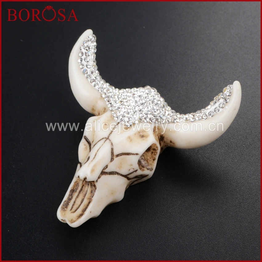 BOROSA 6 шт. longhorn кулоны из смолы рогатый скот бык подвеска в виде буйвола проложить черный/белый цирконий модные ювелирные изделия JAB337 338 339