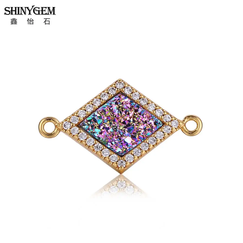 ShinyGem модный натуральный кристалл ромб разъемы Стразы Druzy ручной работы ювелирных
