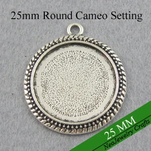 

500 pcs - Antique Silver 25mm Tray Pendants, 25mm Cameo Setting, Round Pendant Blanks, 25mm Cameo Settings