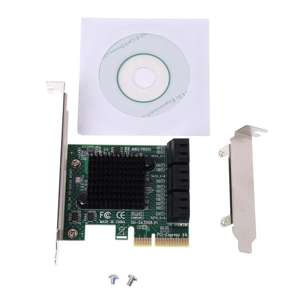 

PCI-e PCI Express to SATA 3.0 III 3 SSD PCIe 6 Ports Expansion Board Card Adapter Raiser Low Profile Bracket