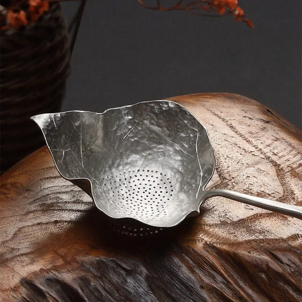 Hand crafted Leaf Shaped Pure Tin Silver Metal Mesh Loose Tea Filter