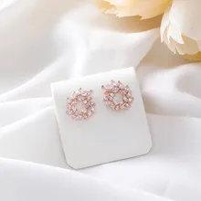 Блестящий Полный Стразы в форме цветка серьги-гвоздики в виде колец для девочки темперамент Для женщин в Корейском стиле венок ручной работы ювелирные EC1476