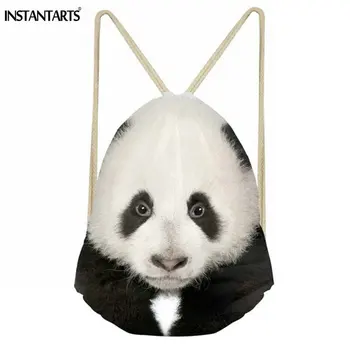 

INSTANTARTS High Quality Drawstring Bags Women's Panda Design Male String Backpack Boys Storgae Bags Daily Football Cinch Sack