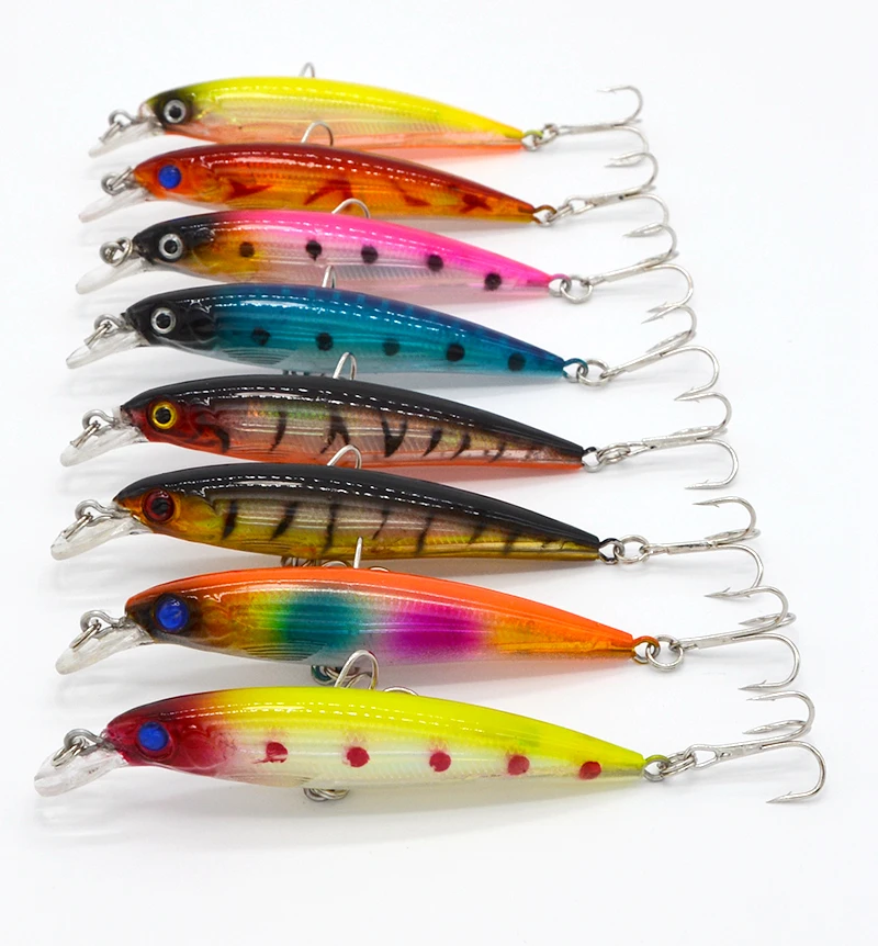 

8pcs/lot 8.2cm 7.5g Minnow Fishing Lure Lot Fishing Lures Artificial Hard Fishing Bait Sinking Trout Bait 3D Eyes
