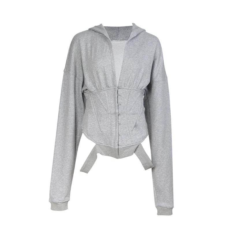 TWOTWINSTYLE الربيع بلوزات للنساء هوديس كم طويل V الرقبة عالية الخصر ضئيلة البلوز قمم الإناث أزياء جديد 2019