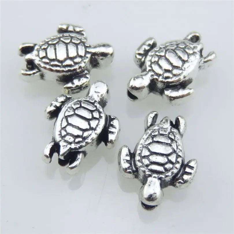 20976 80pcs Argent Antique Findings Alloy 9 mm Sea Turtle Charms Spacer Beads