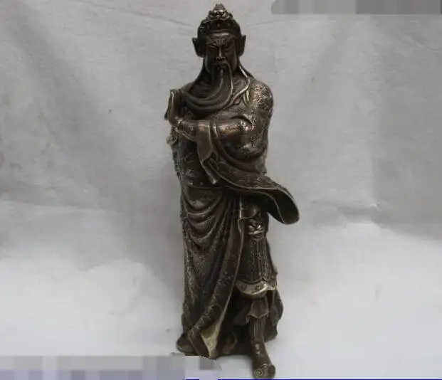 

S06160 China Folk Classic Bronze Copper famous Dragon Guan Gong Guan Yu warrior Statue